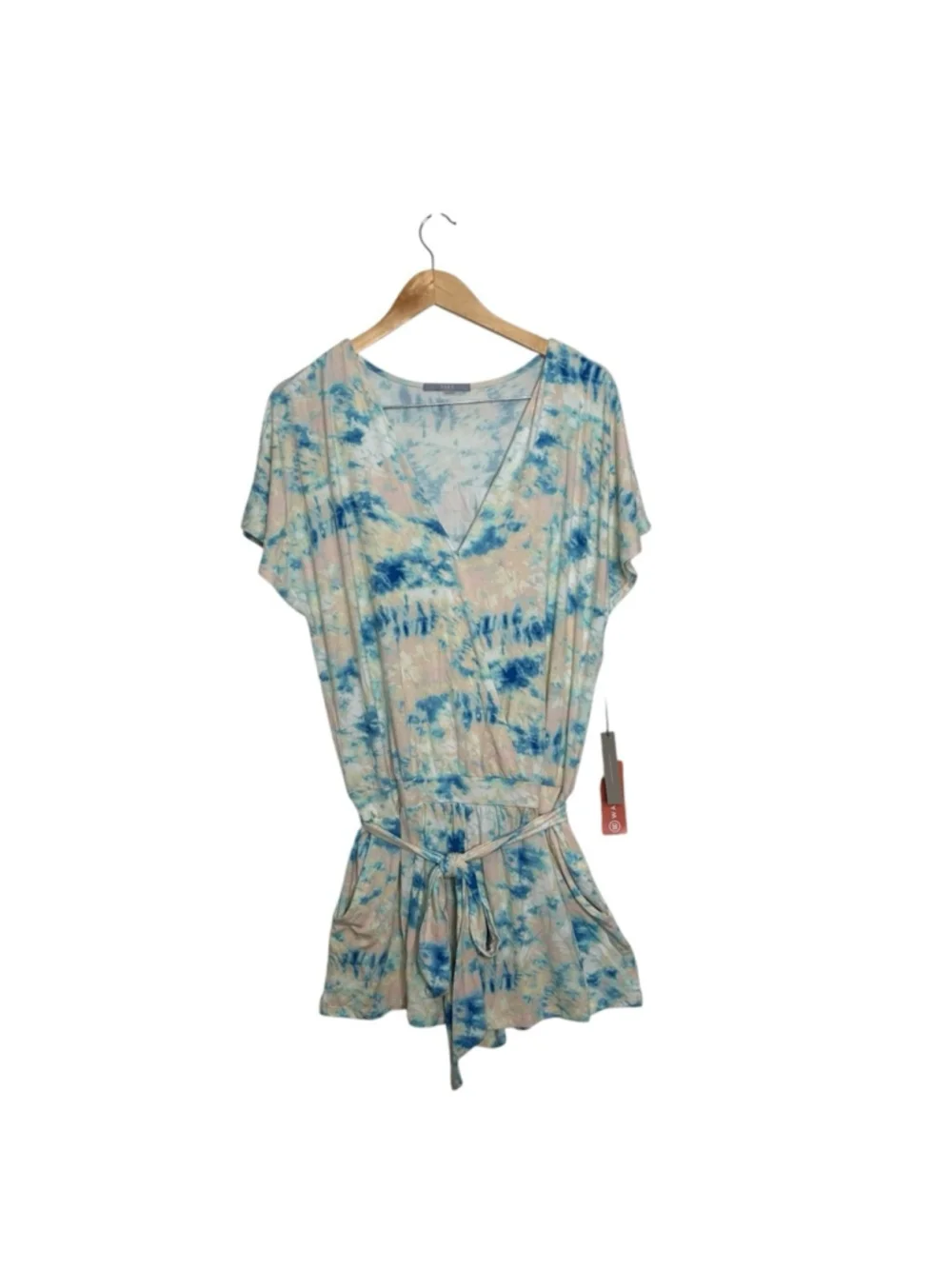TART Collections Sky Short Sleeve Tie Belt Romper in Cloud Tie Dye Size Large